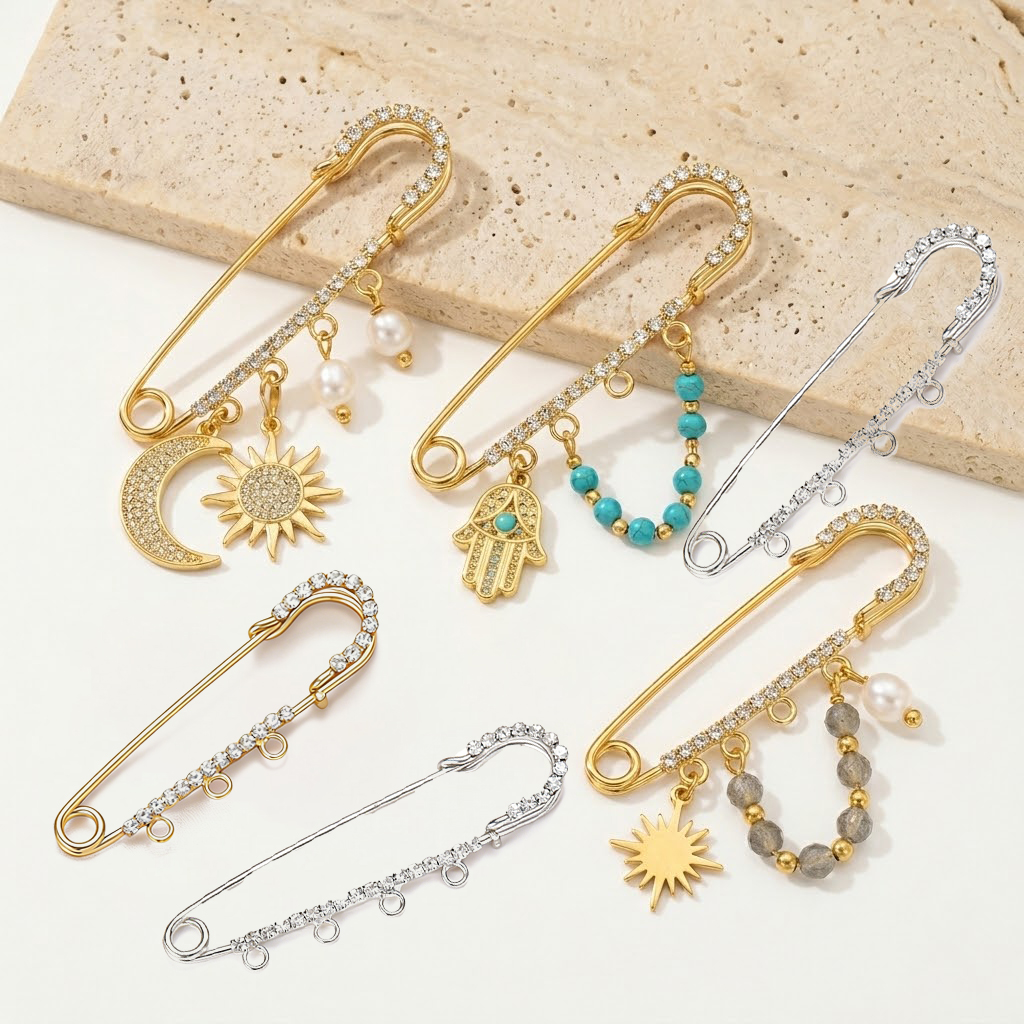 5pcs Rhinestone Charms Safety  – обзор и цена Fishing Hook Size