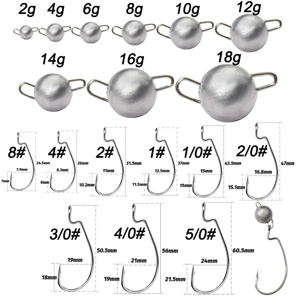 5pcs Metal Jig Head Worm Hooks – обзор и цена Fishing Hook Weedless